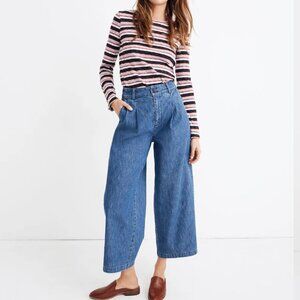 Madewell Women's Pleated Wide Leg Denim Stretch Blue Jeans Pants Size 4